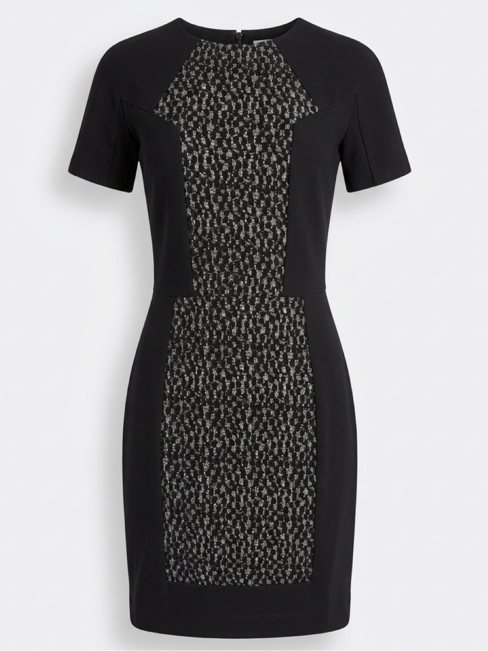 French Connection Black Tweed Panel Sheath Dress (Size 2)